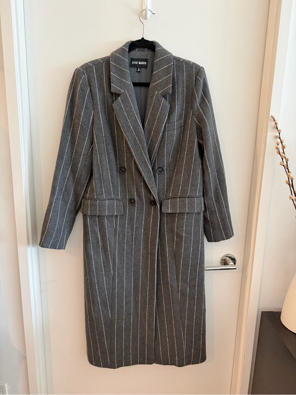 Steve Madden Women's Gray Pinstripe Long Coat